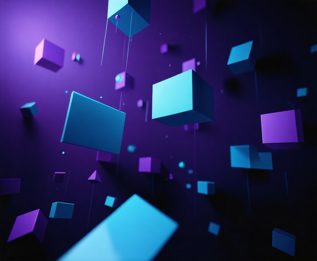 Абстрактный темный фон с неоновыми геометрическими фигурами и цифровыми элементами